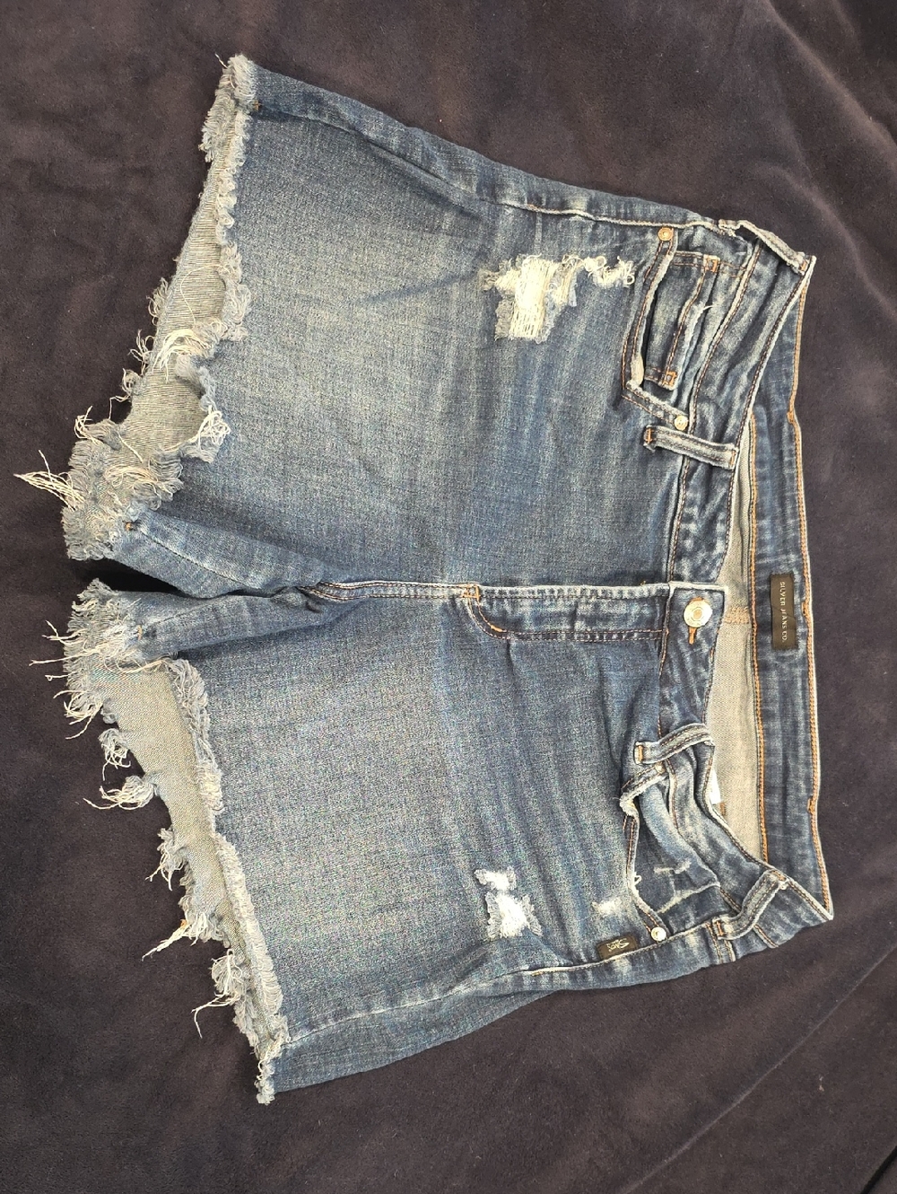 Silver Suki Jeans Blue Distressed Frayed Hem Denim Shorts